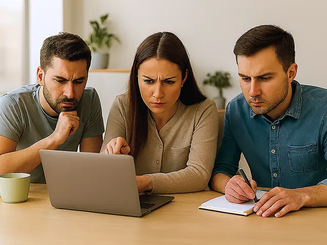 Diskusija o izbegavanju grešaka u izradi veb sajta, tim u radu na laptopu