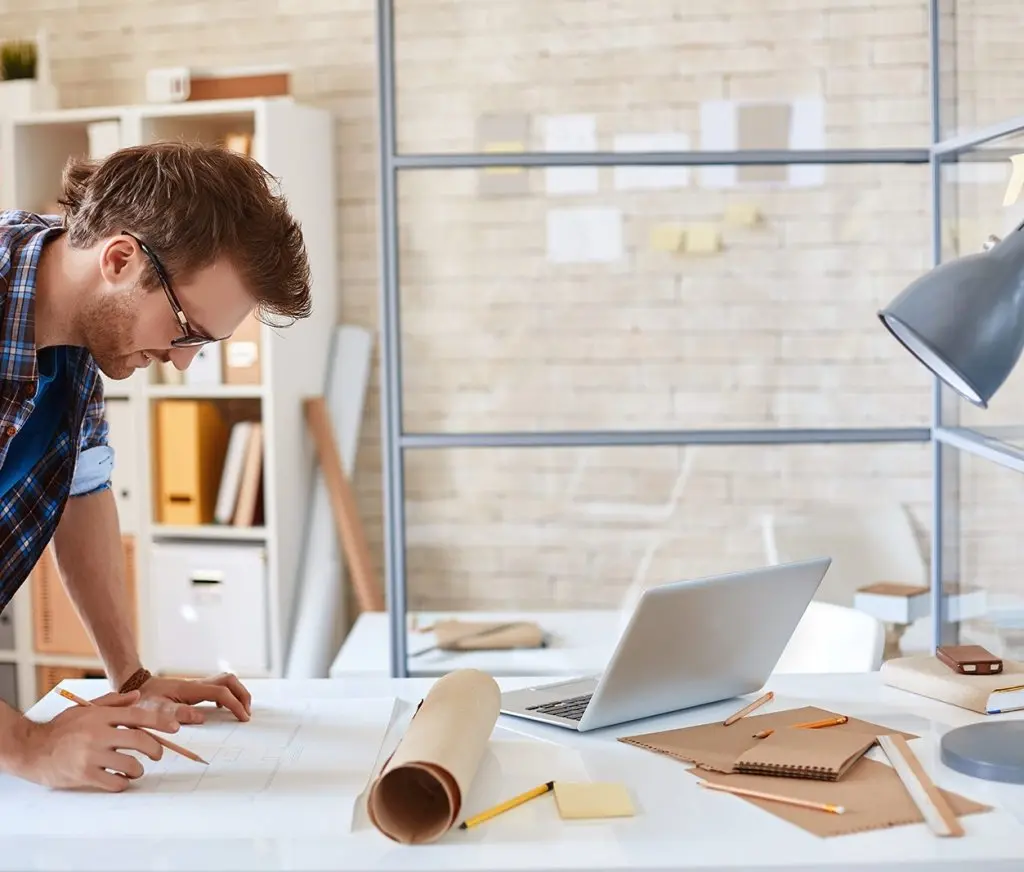 a man works at a desk