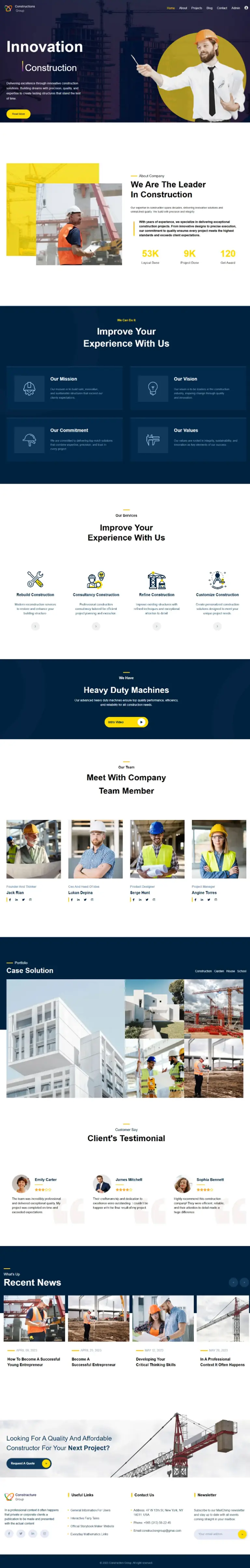 Početna stranica kompanije za građevinske radove - portfolio projekat